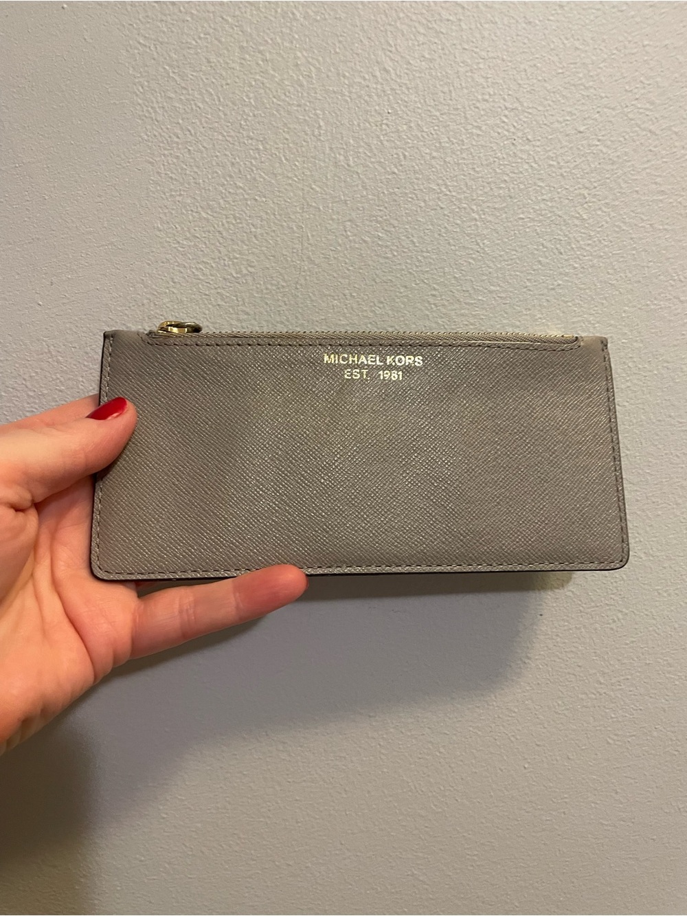 Michael Kors Gray Zip Slim Wallet with Gold Logo